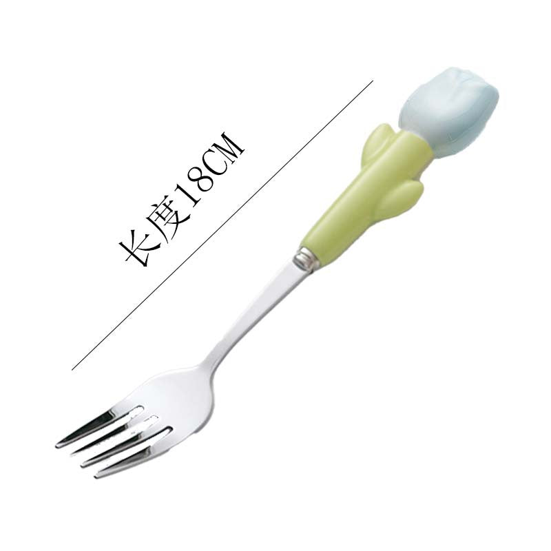 Simple 304 stainless steel kids knife, fork and spoon combination, high-looking spoon, tulip ceramic handle, steak knife