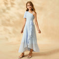 Custom-made european-style chiffon sundress for girls, perfect for export. this flowy and fresh dress features a minimalist design with short sleeves
