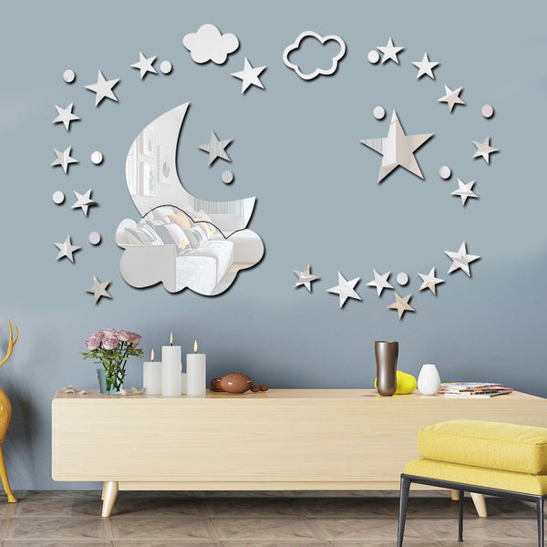 XN601 Moon Cloud Acrylic Crystal Mirror Wall Sticker, Bedroom Home DIY Wall Decoration Wall Sticker Self-Adhesive