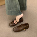 Elegant fairy chunky heel mary jane leather shoes, french retro square toe low-cut flats, 2025 autumn collection, mid-heel evening style