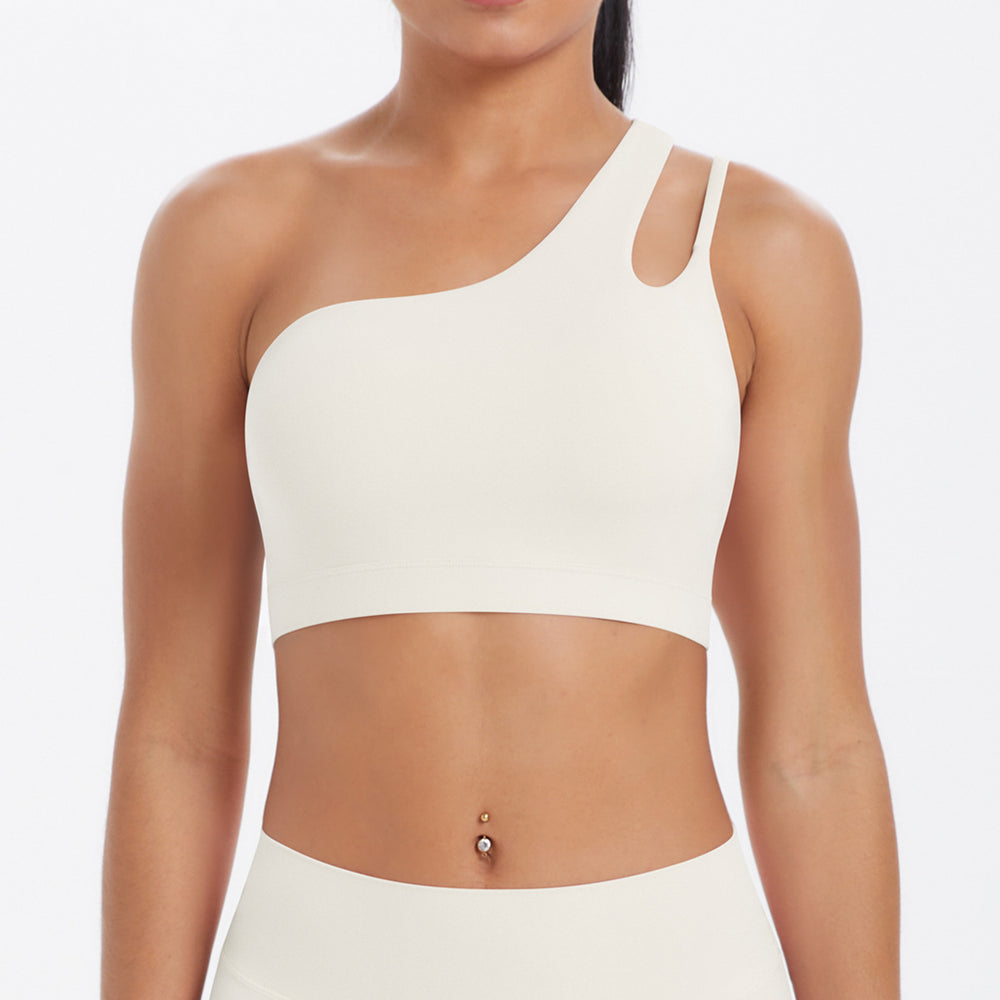 Asymmetrical one-shoulder yoga bra - barely-there sports bra with irregular straps - running & fitness tank top for women