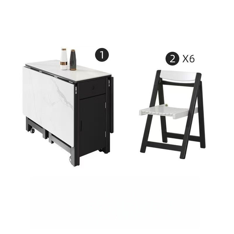 Movable foldable dining table small apartment dining table multifunctional for home high-end solid wood table foldable dining table and chairs