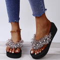 2024 summer new european and american style tassel open-toe pearl flip-flops flat sandals women's wholesale foreign trade shoes wish plus size