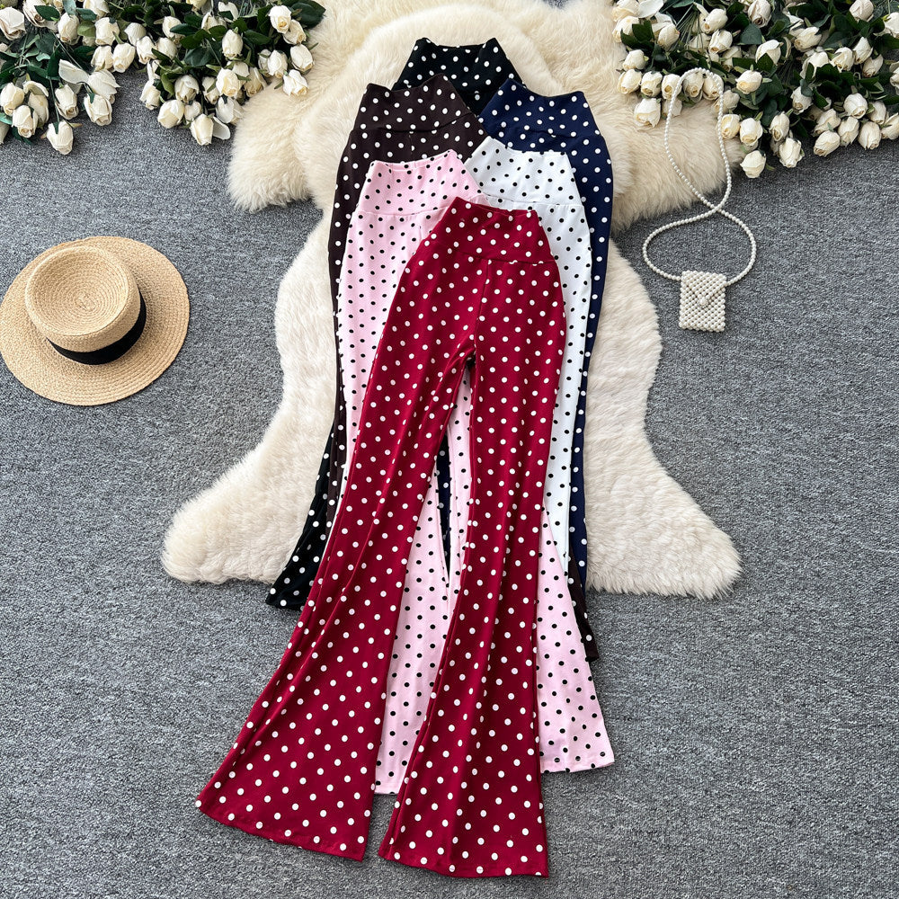 Retrohigh waistlooseeasiest for matchpolka dot slightly flared pants for women summer lazy style slimming lookslimming lookcasualpantsk-style