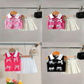 cross-border hot seller: girls' color block polo tank top and pleated skirt set with 3d bow two-piece outfit