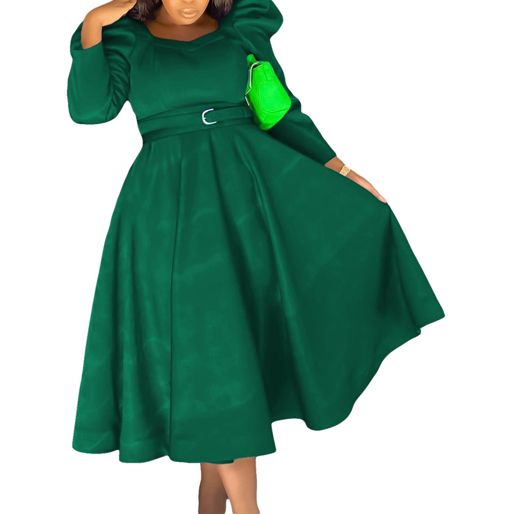 D467  cross-border women's winter new fashion puff sleeve plus size banquet party dress foreign trade dress