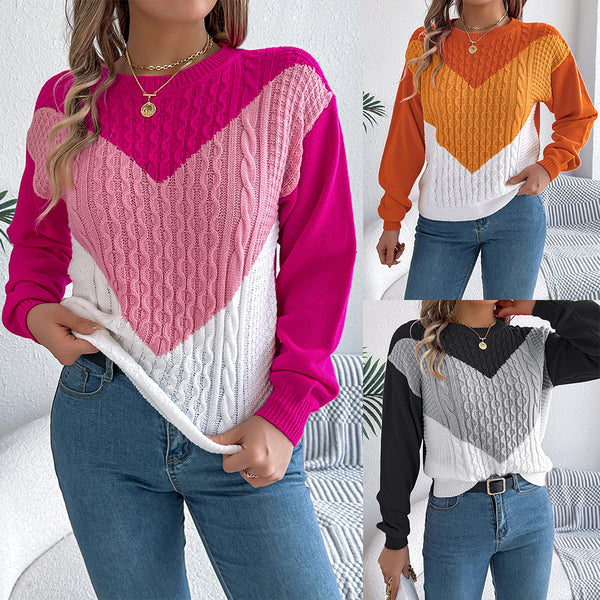 ins wind real shot autumn and winter casual color matching twist lantern sleeve pullover sweater, independent station  European and American women's clothing