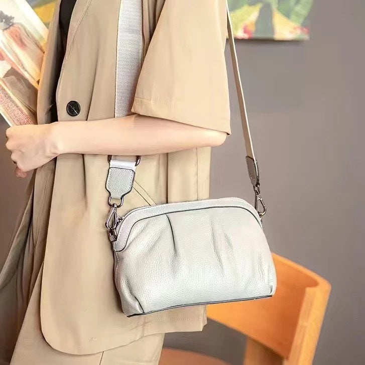 New arrival casual women's bag with first-layer cowhide, shoulder cross-body medium bag, women's handbag, large capacity three shoulder straps