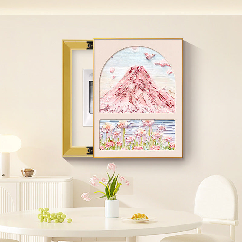 French Cream Wind Meter Box Decorative Painting Pink Vertical Moon Abstract Flower Advanced Inductor Box Block Painting