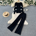 Fashionexportv necksweetcardigantopsloose pantsknittingtwo-piece setfemalefall and winter silmelegantsuit