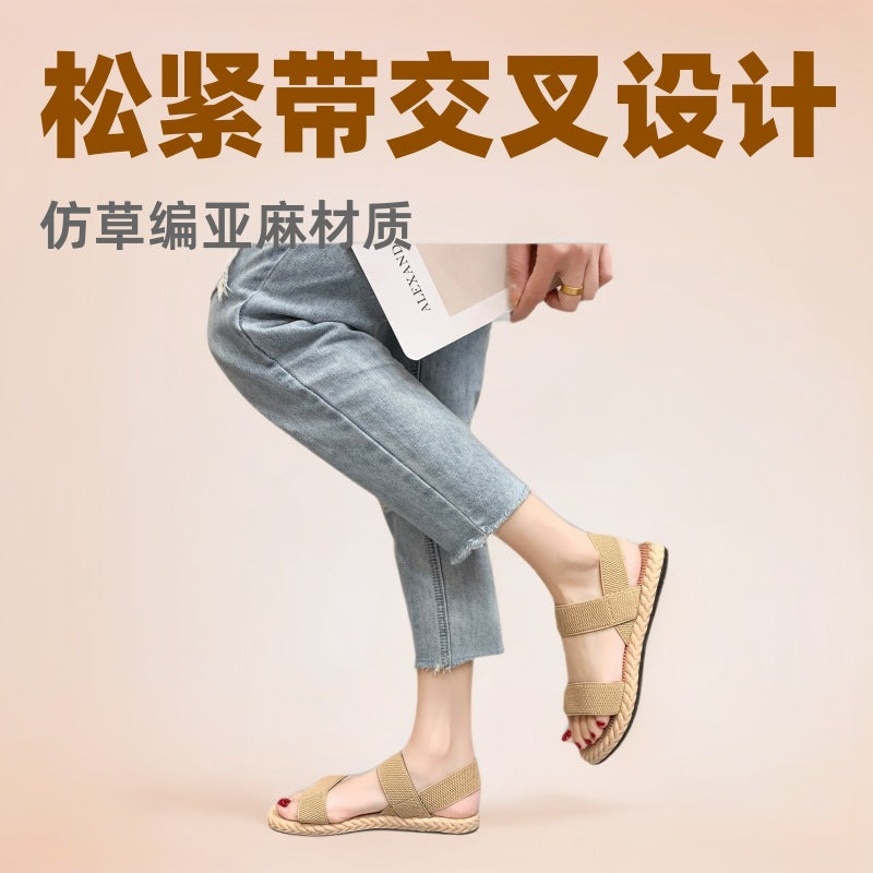 Elastic strap criss-cross flat women's shoes - new  retro bohemian roman sandals