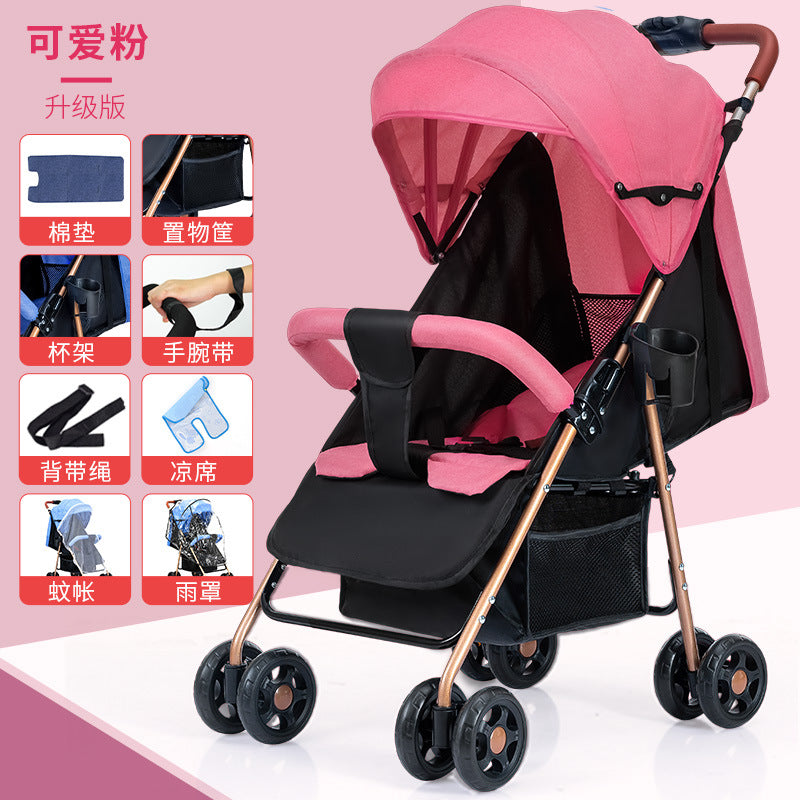 Baby stroller - lightweight, foldable, reclining, four-wheel pushchair for infants and toddlers - one-click folding - dropshipping available