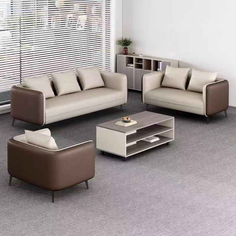 Business reception area, meeting & negotiation zone, executive office: genuine leather office sofa & coffee table set with latex cushion accessories
