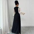European and american cross-border  french color block bowknot fairy maxi dress - solid black body with high-waisted paneling