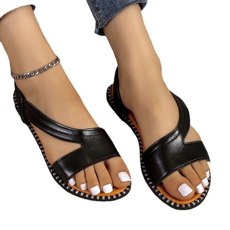 One-line flat bottom fish mouth sandals women's exportplus sizesummernew arrival open toe slip-on sandals in stock wholesale