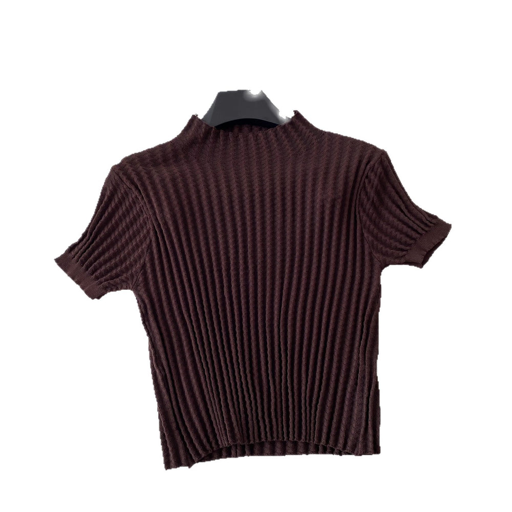 Retrowork clothing style half turtleneck knitting short-sleeved cardigan women's summer age-reducing silmslimming lookeasiest for matchsweatertops