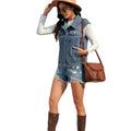 Fashion cross-border export independent station  new washed classic style denim vest waistcoat tops for women