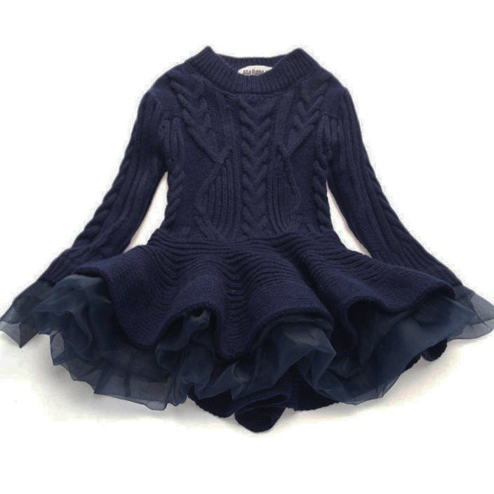 european and american autumn/winter collection: export-quality knitted long-sleeve girls' princess dress sweater dress - direct from the manufacturer