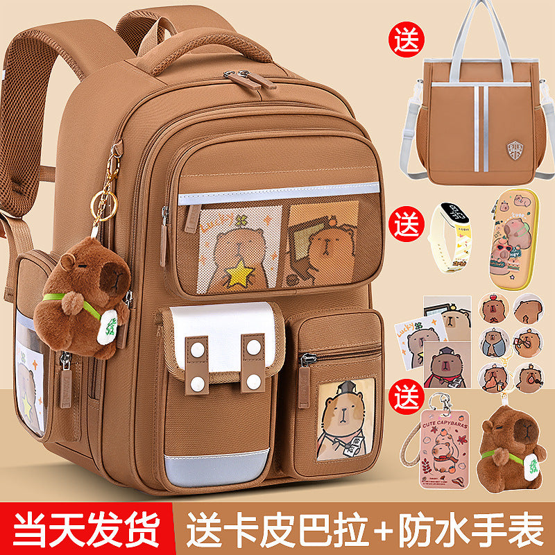 Capybara backpack - perfect for elementary school students (grades 1-6), boys and girls. spine-protecting, lightweight, and extra-sized