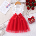 Girls' dress for toddlers and young children, pearl flower bow mesh dress