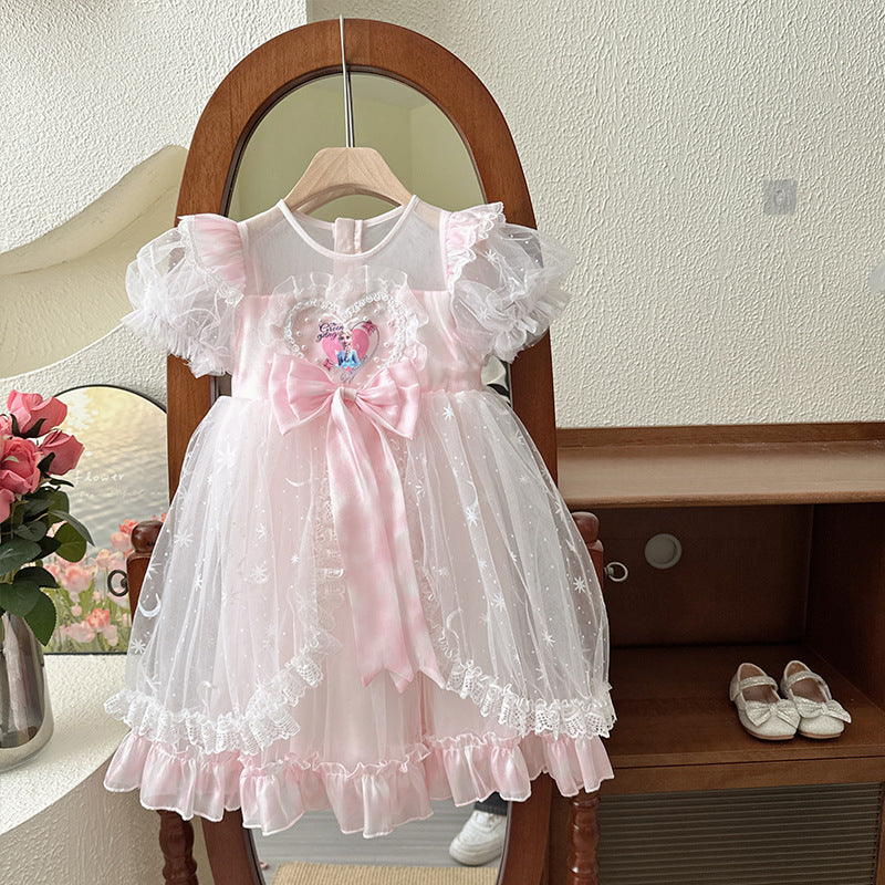 Girls' elsa dress  summer bow princess dress first birthday gown tutu skirt