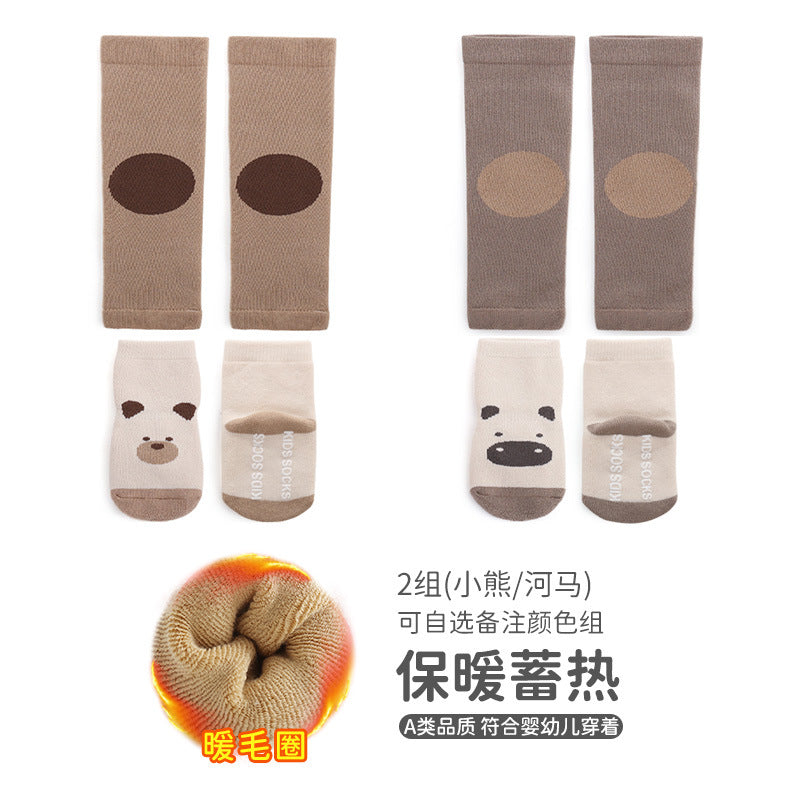 Babibele newborn crawling suit autumn and winter style dot glue non-slip cartoon terry heattech floor socks knee pads suit