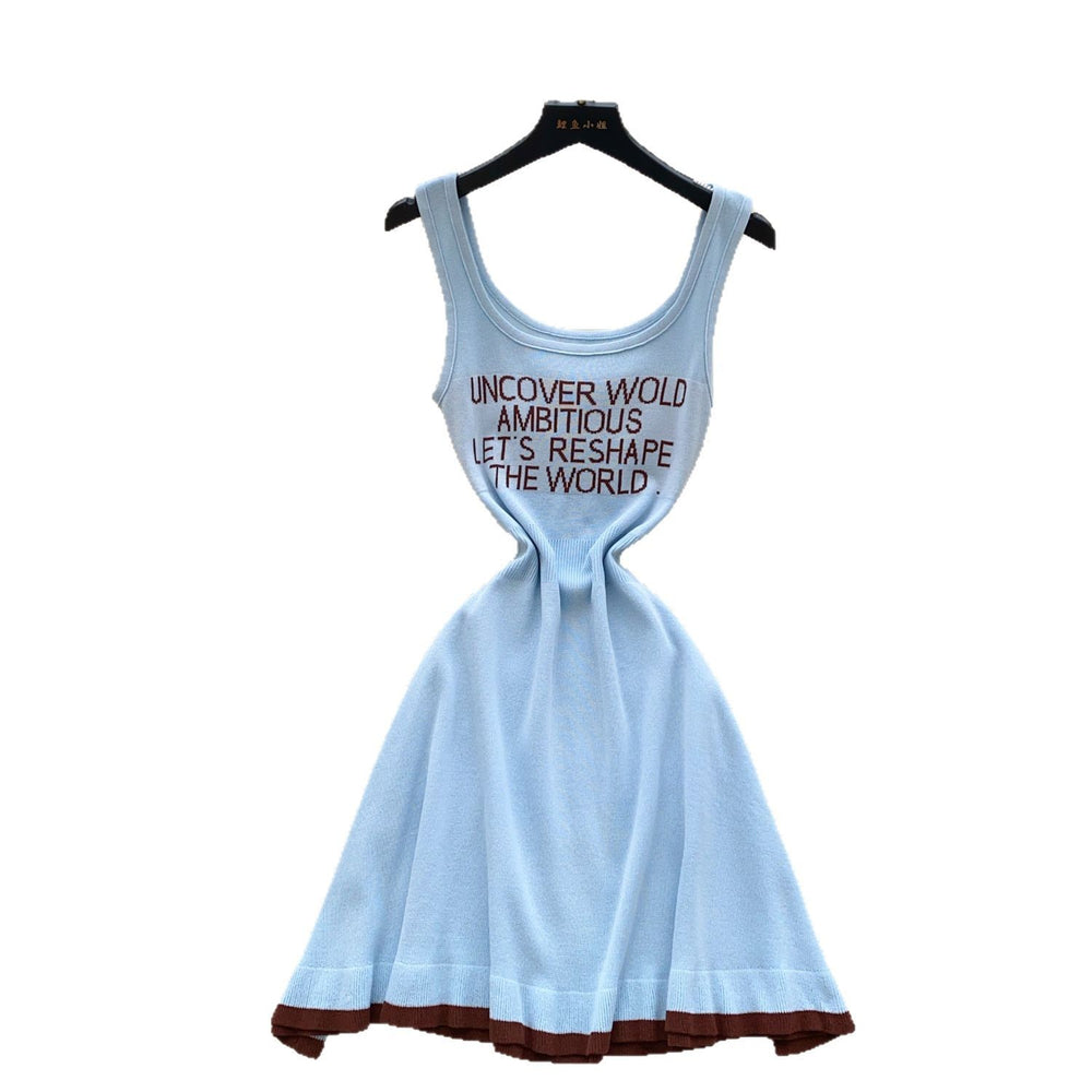 European and american hot girl style letter print cami dress - women's summer u-neck slim fit sheer & sexy petite design unique mini dress