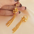 24k gold-plated copper drop earrings - bohemian chic floral tassel design, perfect for weddings and parties