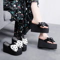 2026 new women's super high heel flip-flops - summer non-slip platform beach sandals with sweet bow detail - wearable wedge heel slides