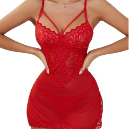Amazon xiyin  sexy intimates foreign trade mesh suspenders sexy intimates women's sexy lace see-through nightgown