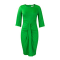 Amazon new arrivalsummer round neck pure color hip-covering pleated ol tongle fashionelegant pencil skirt africandress