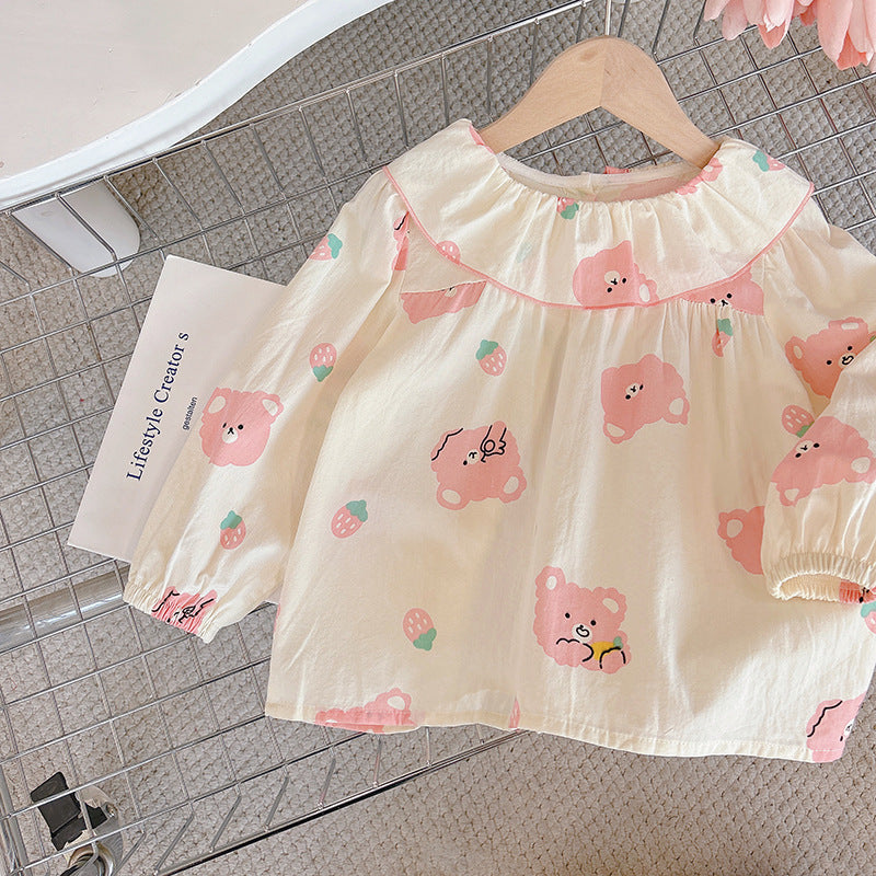 new arrival: pure cotton girls' blouse - all-season long sleeve doll collar shirt - stylish korean style for baby girls