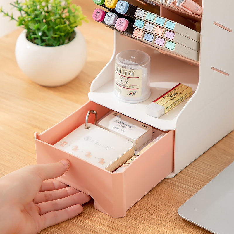 Desktop storage box Drawer type Plastic desk Stationery storage box Dormitory desk Student diagonal pen holder