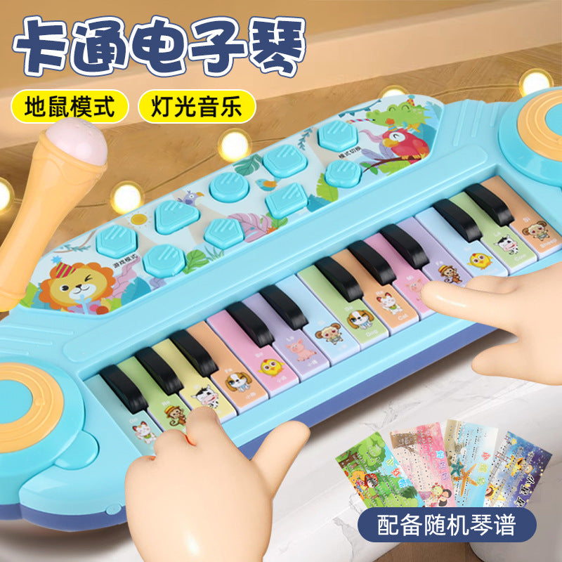 Children's electronic keyboard piano with microphone - ages 1-3-6 - musical light-up gopher toy - beginner's starter kit for babies