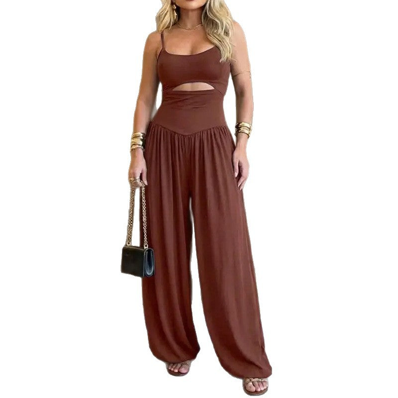 cross-border european and american women's clothing: new summer collection - casual commute solid color camisole & wide-leg pants fashion set