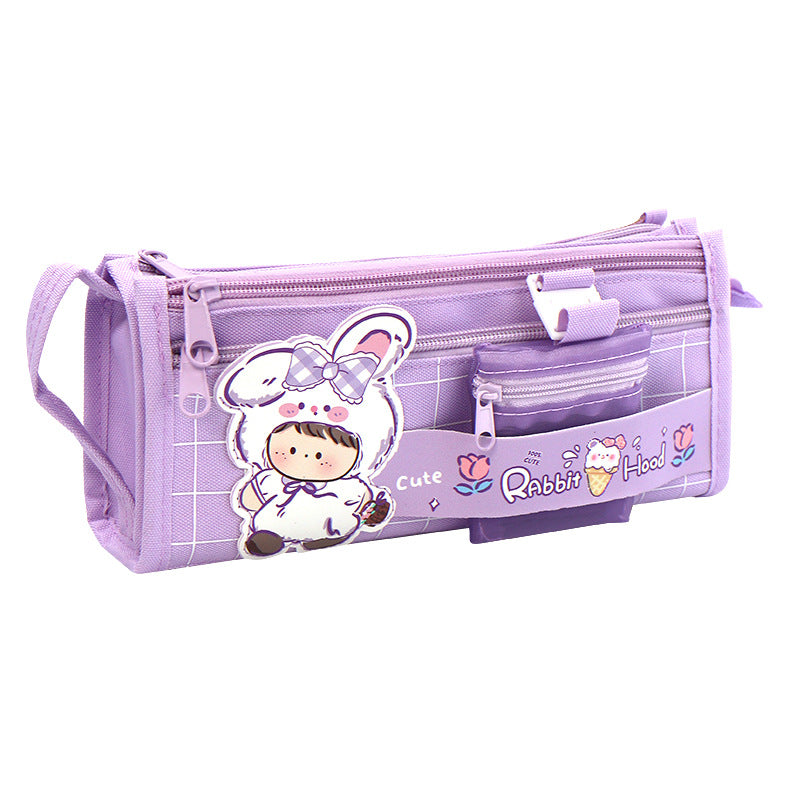 Large capacity multi-functional canvas pencil case ins high value school pencil case Japanese girls primary school students stationery bag