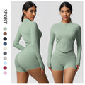 pure color brushed nylon nude zipper outwearlong sleeves yoga suit tight running sports fitness suit