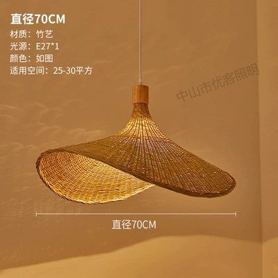 Cross-border Bamboo Chandelier New Chinese Tea Room Rattan Art South East Asia Japanese Lighting Straw Hat Light Tea House Antique Lampshade