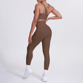 Fashion cross-border nude brushed cross back bra sports hip pocket pants fitness yoga clothes two-piece set