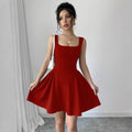 Amazon solid color mini dress - square neck sleeveless sexy bandeau casual women's dress