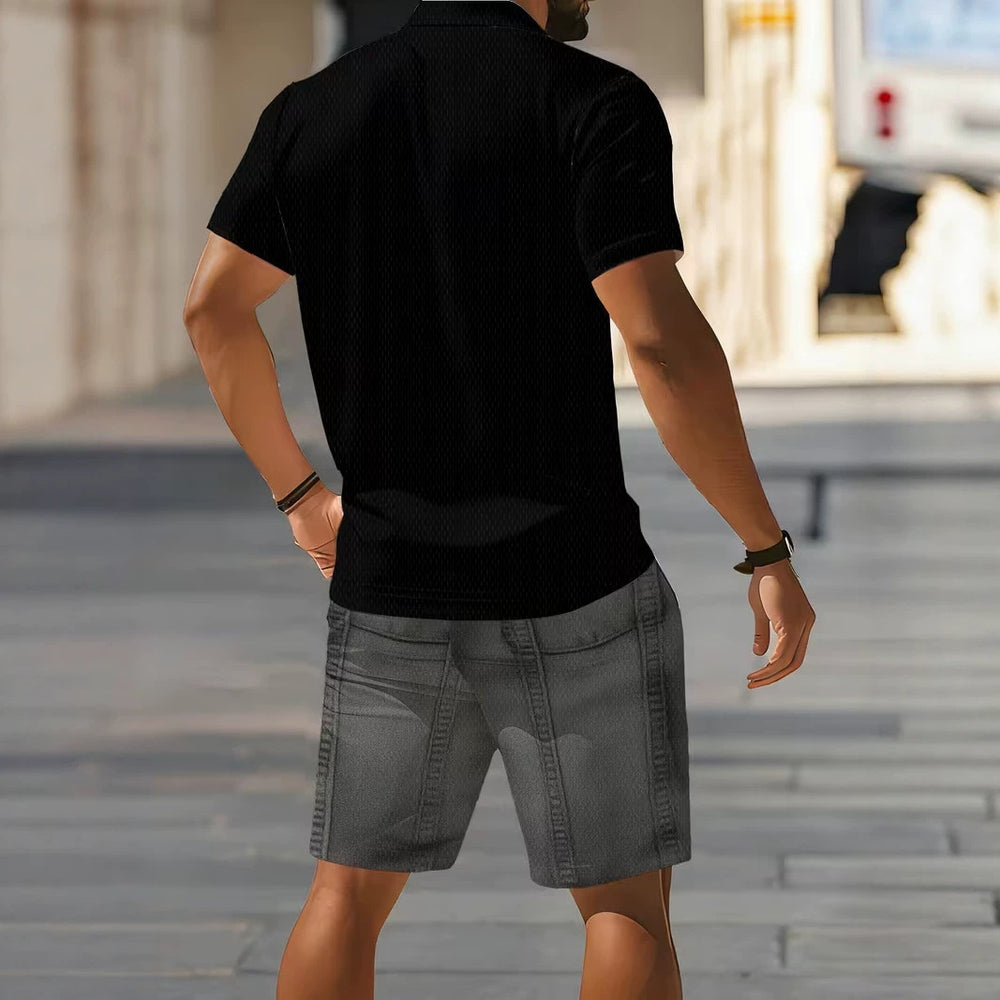 hot-selling men's polo shirt set, new summer two-piece casual short-sleeve and shorts set, dropshipping available