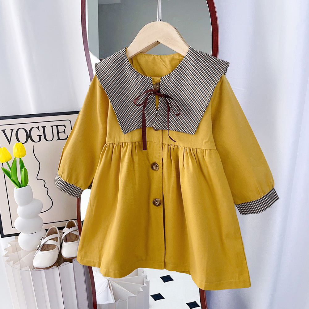Girls' autumn windbreaker - new korean style outerwear for spring and autumn, chic mid-length trench coat for toddlers and young children