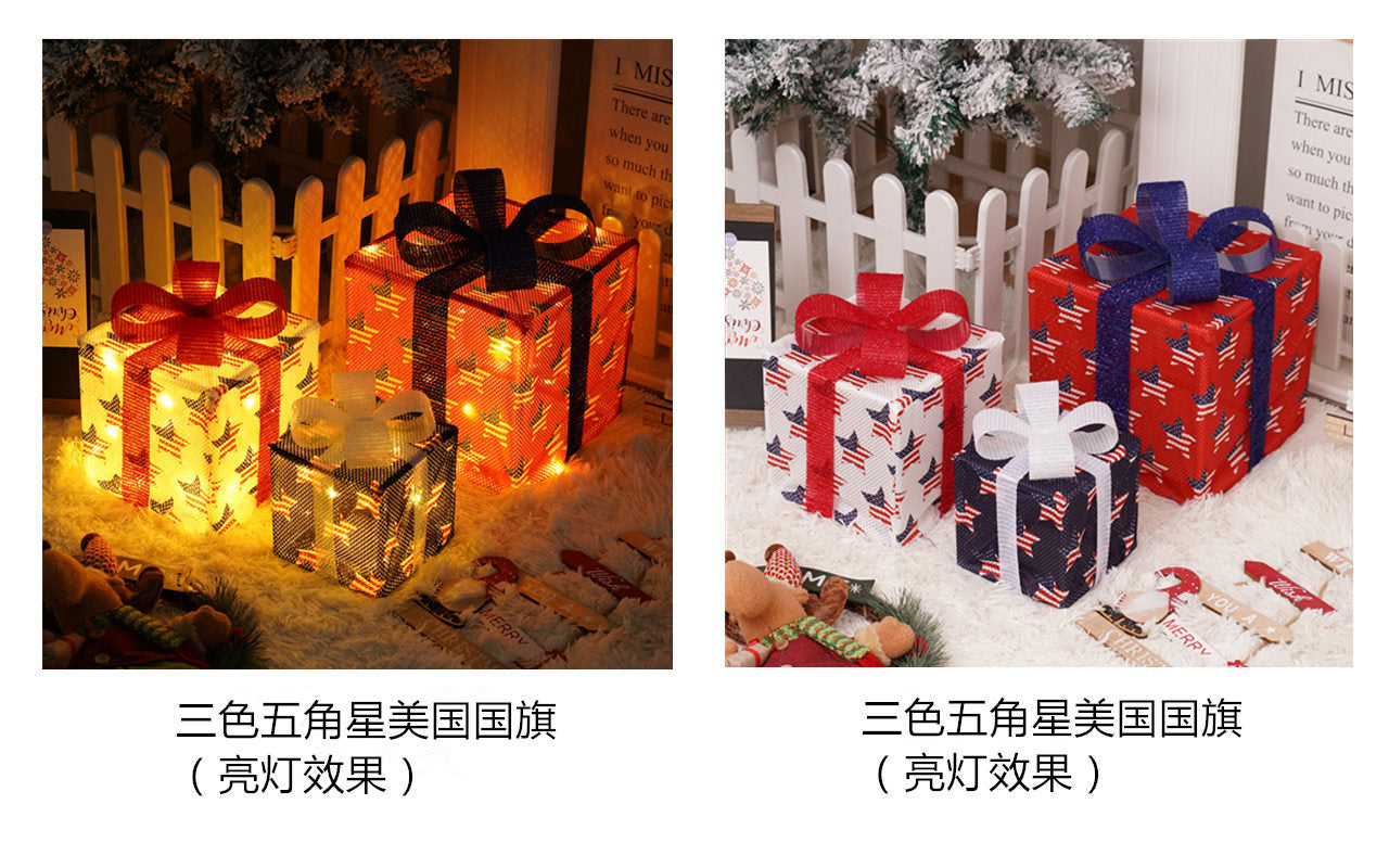 Christmas special birthday party warm atmosphere decorative gift box light, folding Christmas gift box three-piece bedside lamp