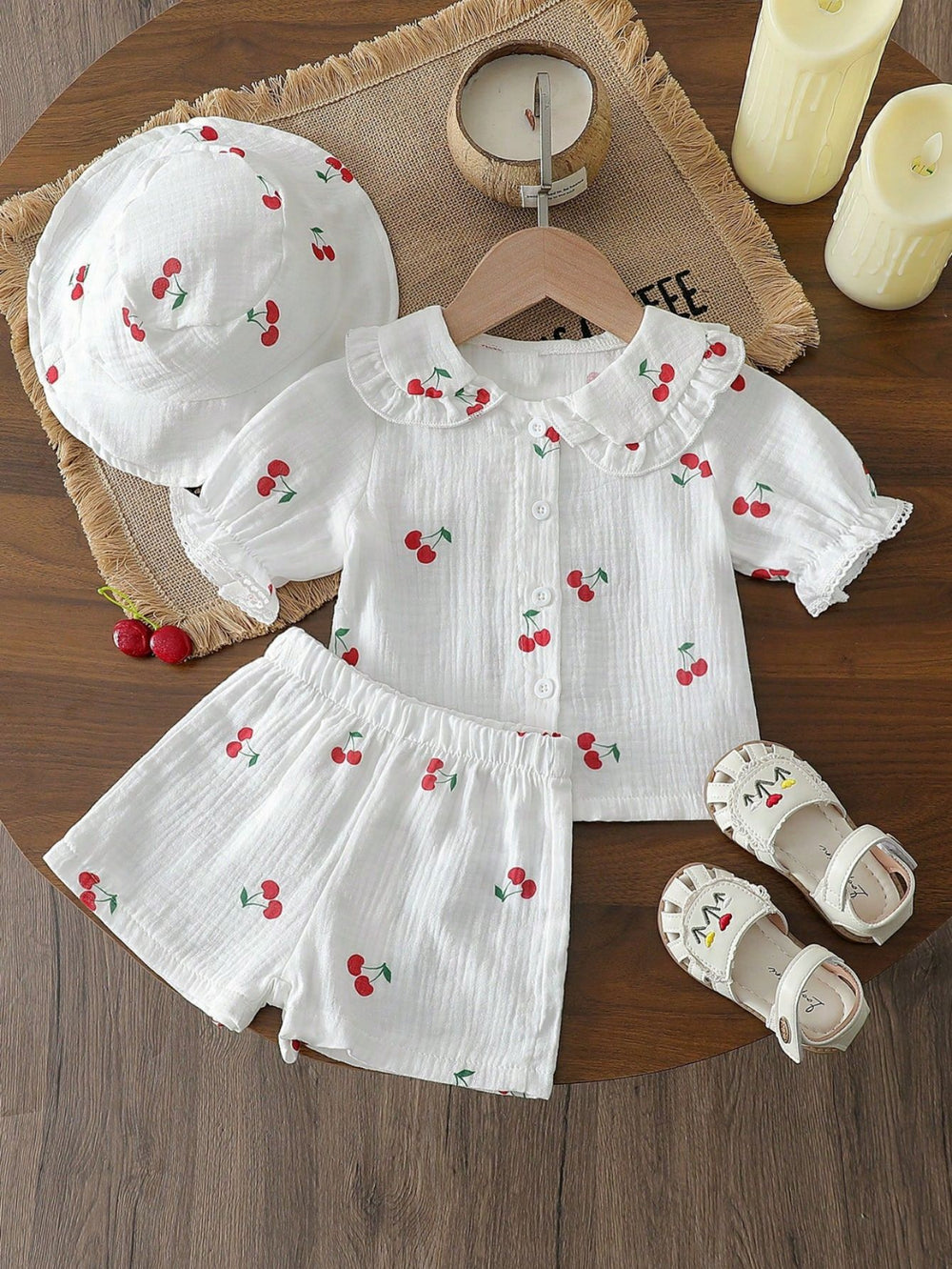 summer cross-border exclusive: baby & toddler printed polo shirt + shorts + hat three-piece set