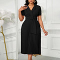 D593  fashion sexy short sleeve v neckfashionelegantelegance pleated plus sizehigh waist african dress