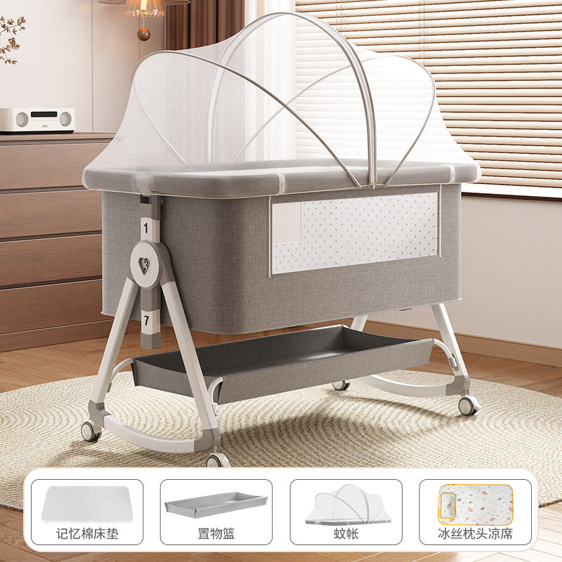 Foldable movable adjustable height crib newborn portable baby bed patchwork bed multifunctional baby bed