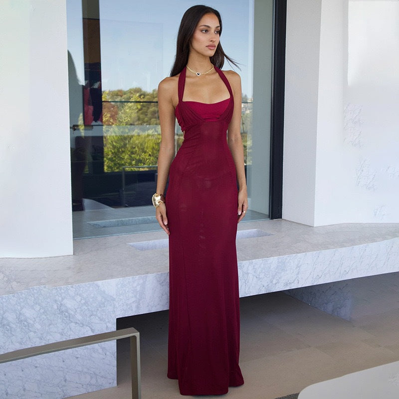 summer new arrival: independent e-commerce platform european and american style women's sexy halter neck slim-fit patchwork backless bodycon dress