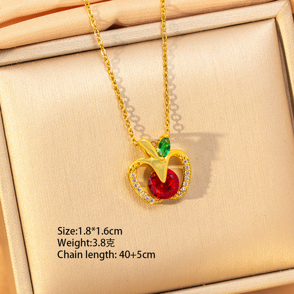 【titanium steel】copper inlaid zircon light luxury new style ruby necklace women's high-end fashion versatile elegant sweater chain jewelry