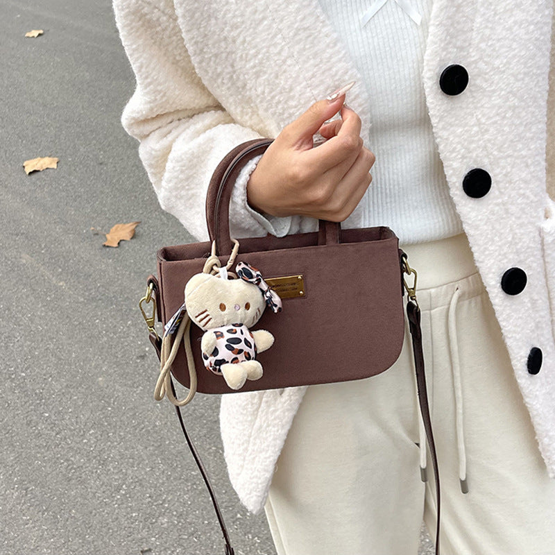 Frosted box bag, hand carry small bag, women's 2025 new autumn and winter retro suede messenger bag, mobile phone bag.