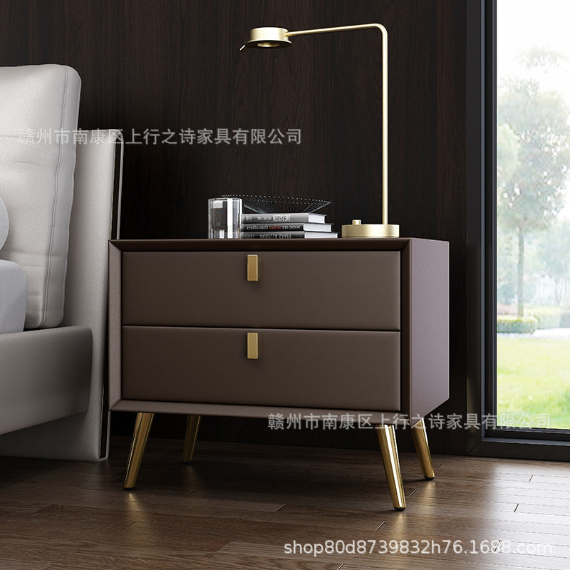 Bedside table free of installation drawer casual postmodern small cabinet accessible luxury scandinavian storage cabinet master bedroom classy leather